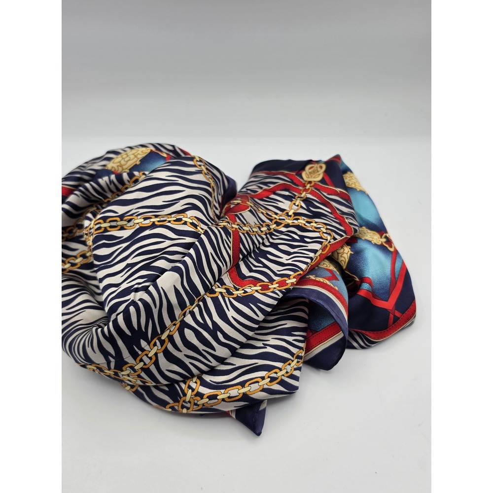 Vtg Bona Sera soft line Zebra Chain Print Square Scarf Gold Equestrian